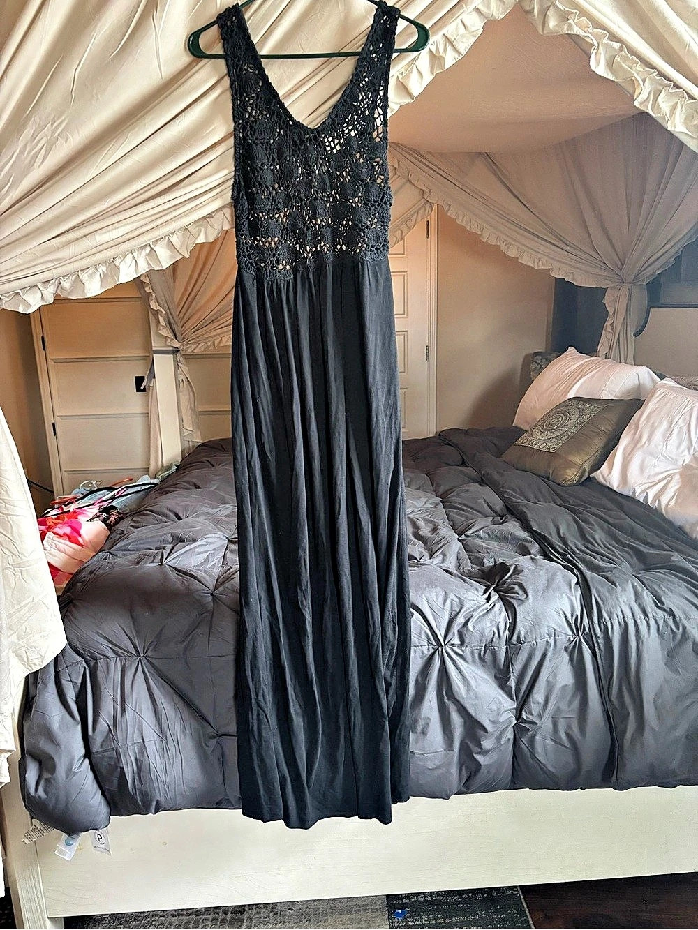 Zara Black Lace Maxi Dress Size Large NWT